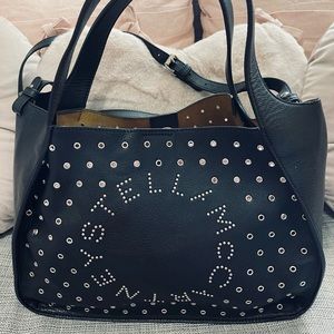 Stella McCartney Logo Grommet Studded Circle Logo Tote & Crossbody Handbag Black